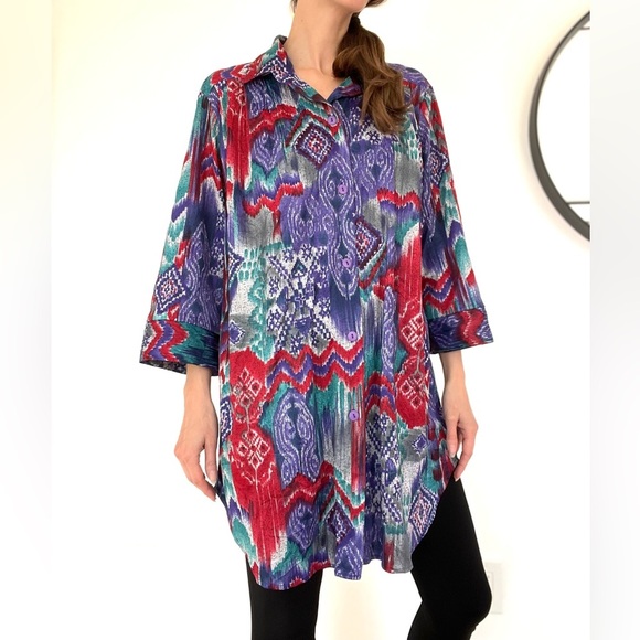 Boho Vintage Graphic Button Down Shirt Or Dress - Picture 6 of 8